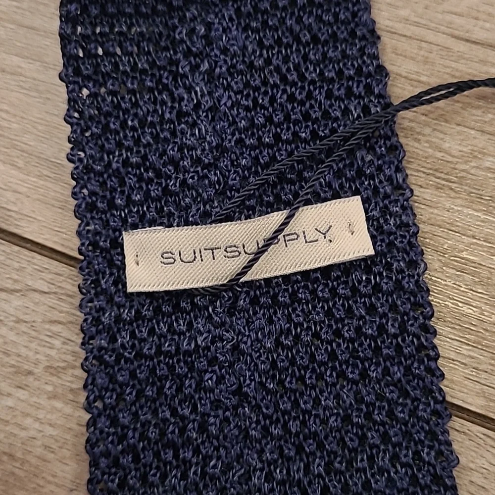 SUITSUPPLY Italy Navy Dots Pattern Knit Silk Linen Blend Mens Trunk Tie NEW - Picture 4 of 7